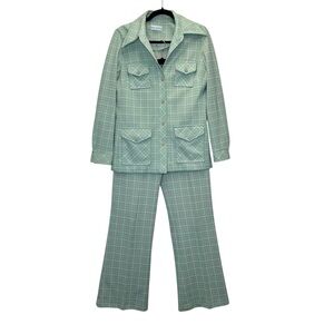 Vintage Alex Colman California 1970s Paintsuit Womens Large Pink & Green Plaid